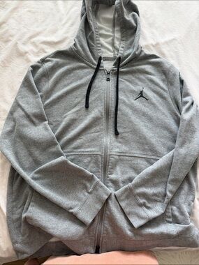 Jordan Gray Full-Zip Hooded Sweatshirt with Black Drawstrings